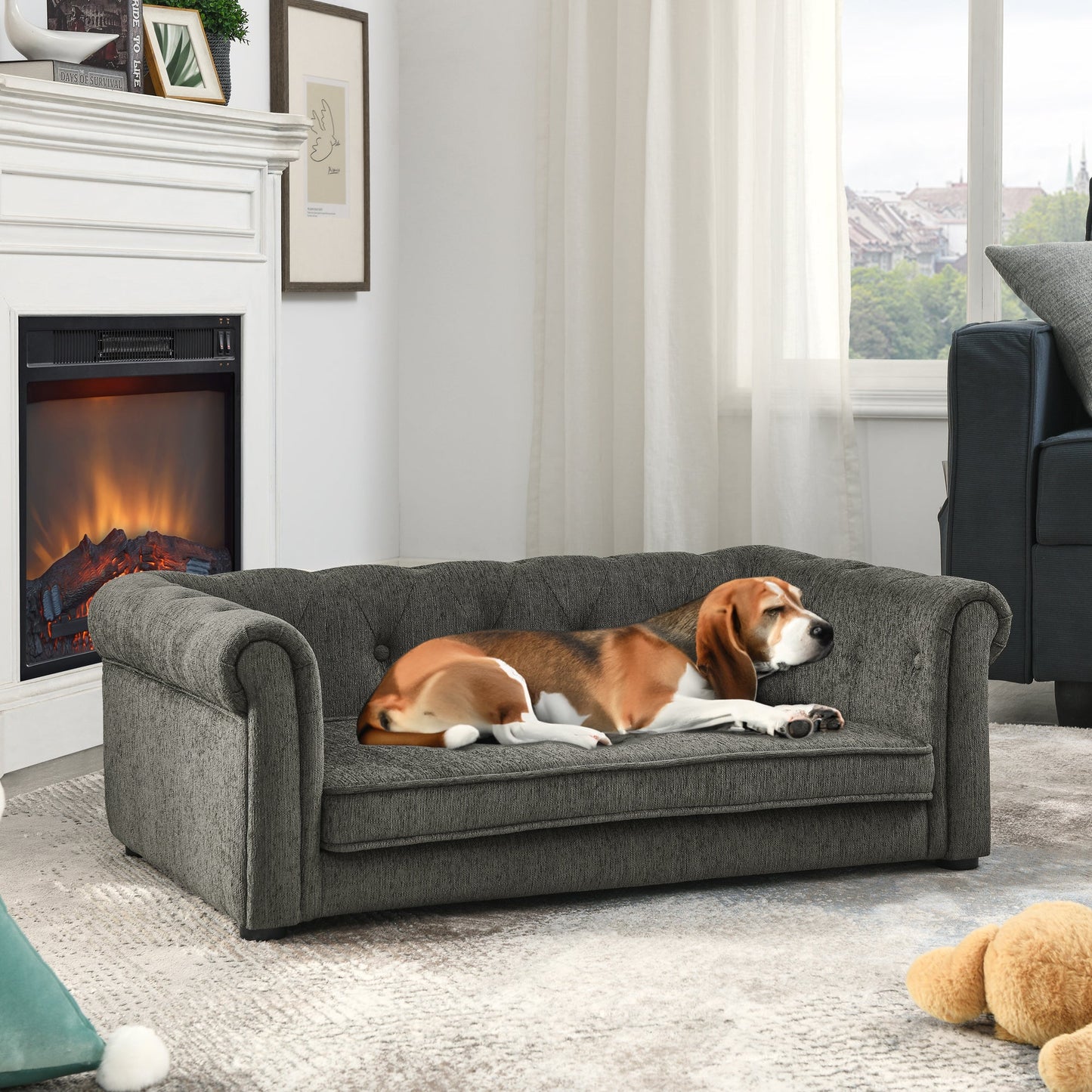 Elegant Rectangle Pet Bed for Medium and Large Dogs, Durable Elevated Dog Sofa Bed, Comfortable Dog Couch, Modern and Stylish Dog Sofa for Large Dogs,Dark grey SolidRoot Buy Furniture USA