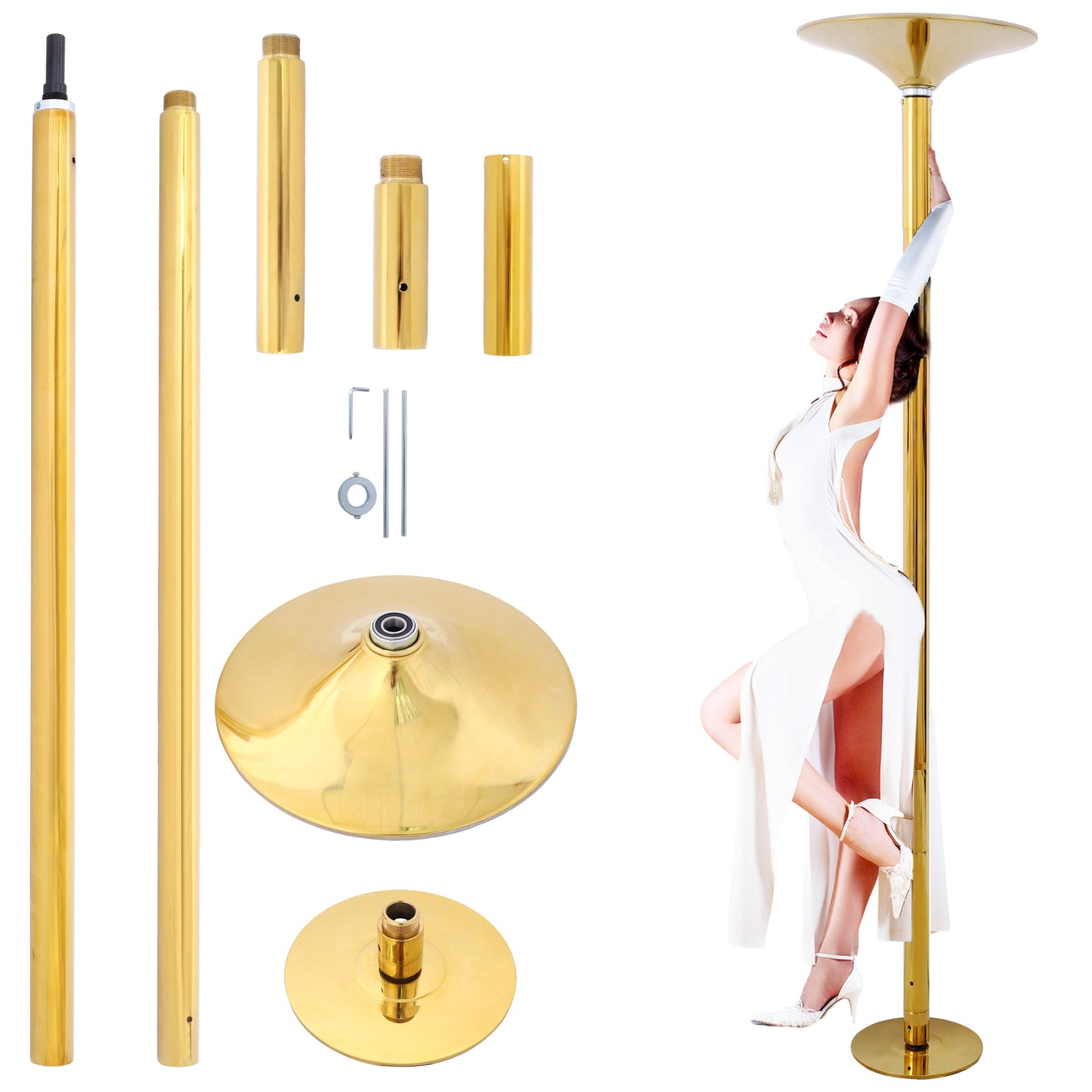 Dance Pole Spinning Static Dancing Pole Portable Removable for Home Club Bar Gym 86.2-109.8" Height Adjustable Weight Capacity 440lb Gold Livingsource