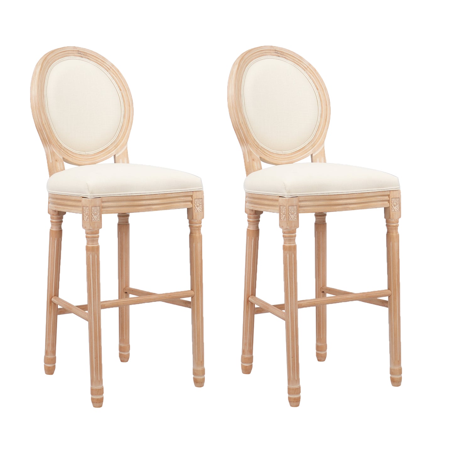 Hengming French Country Wooden Barstools With Upholstered Seating , Beige and Natural,set of 2