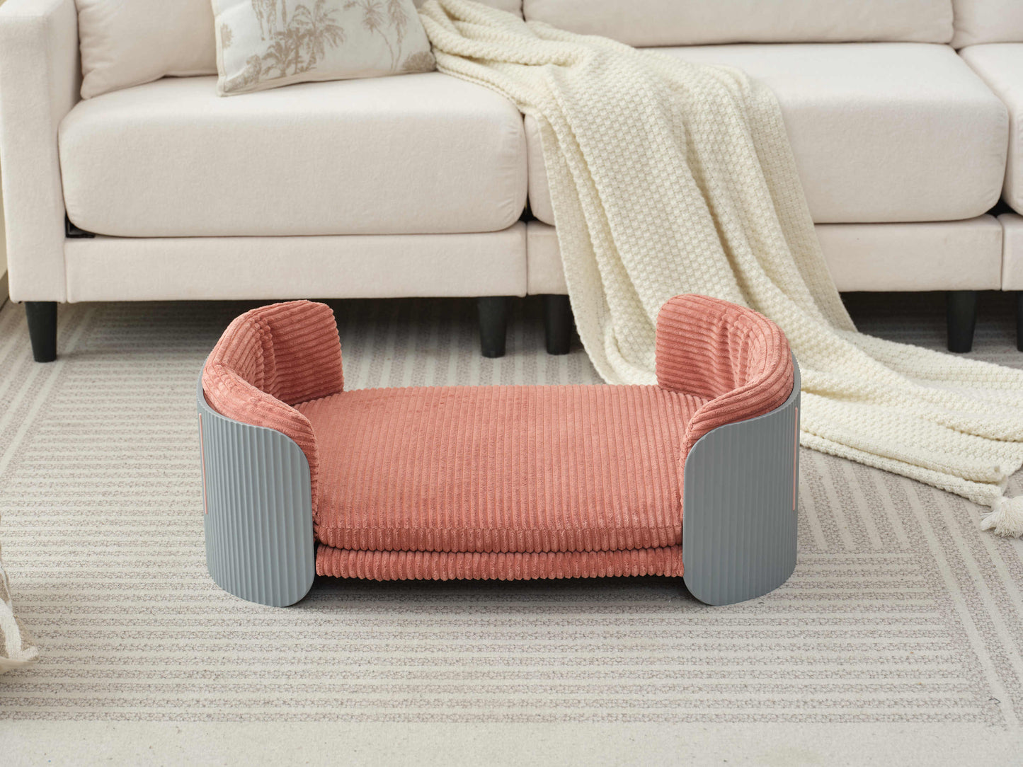 Scandinavian style Cat Couch Bed, Pet Sofa for Indoor Cats PP Indoor Pet Furniture Elevated Cat Beds with Removable Mattress Cover Suitable for Kitty, Puppy or Small Animal Brand Design Grey+Pin SolidRoot Buy Furniture USA