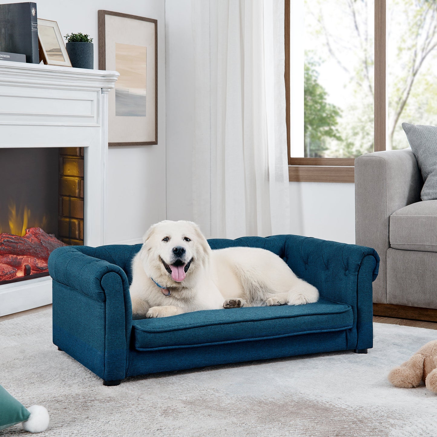 Elegant Rectangle Pet Bed for Medium and Large Dogs, Durable Elevated Dog Sofa Bed, Comfortable Dog Couch, Modern and Stylish Dog Sofa for Large Dogs,Blue SolidRoot Buy Furniture USA