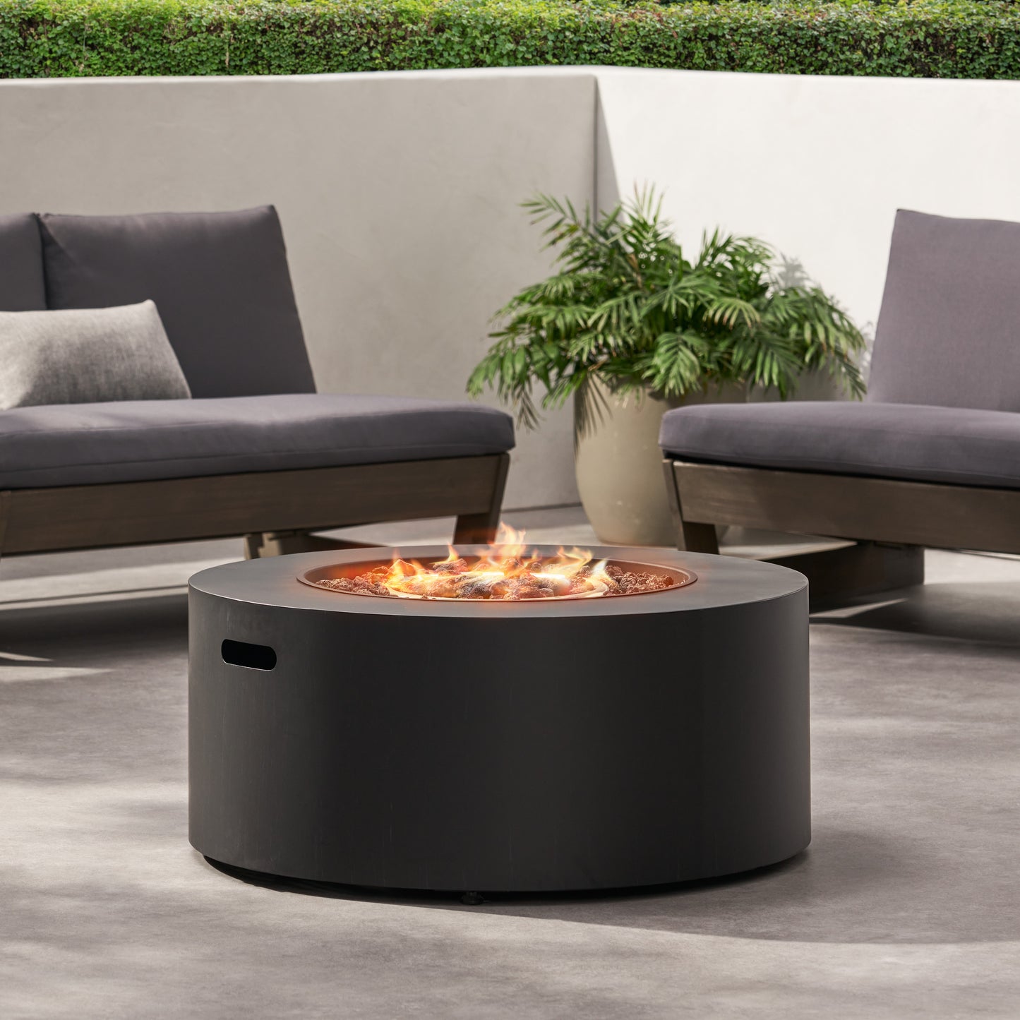 32" Patio 40,000 BTU Round Iron Propane Fire Pit, Dark Grey (Tank Cover not Included) - SolidRoot Buy Furniture USA
