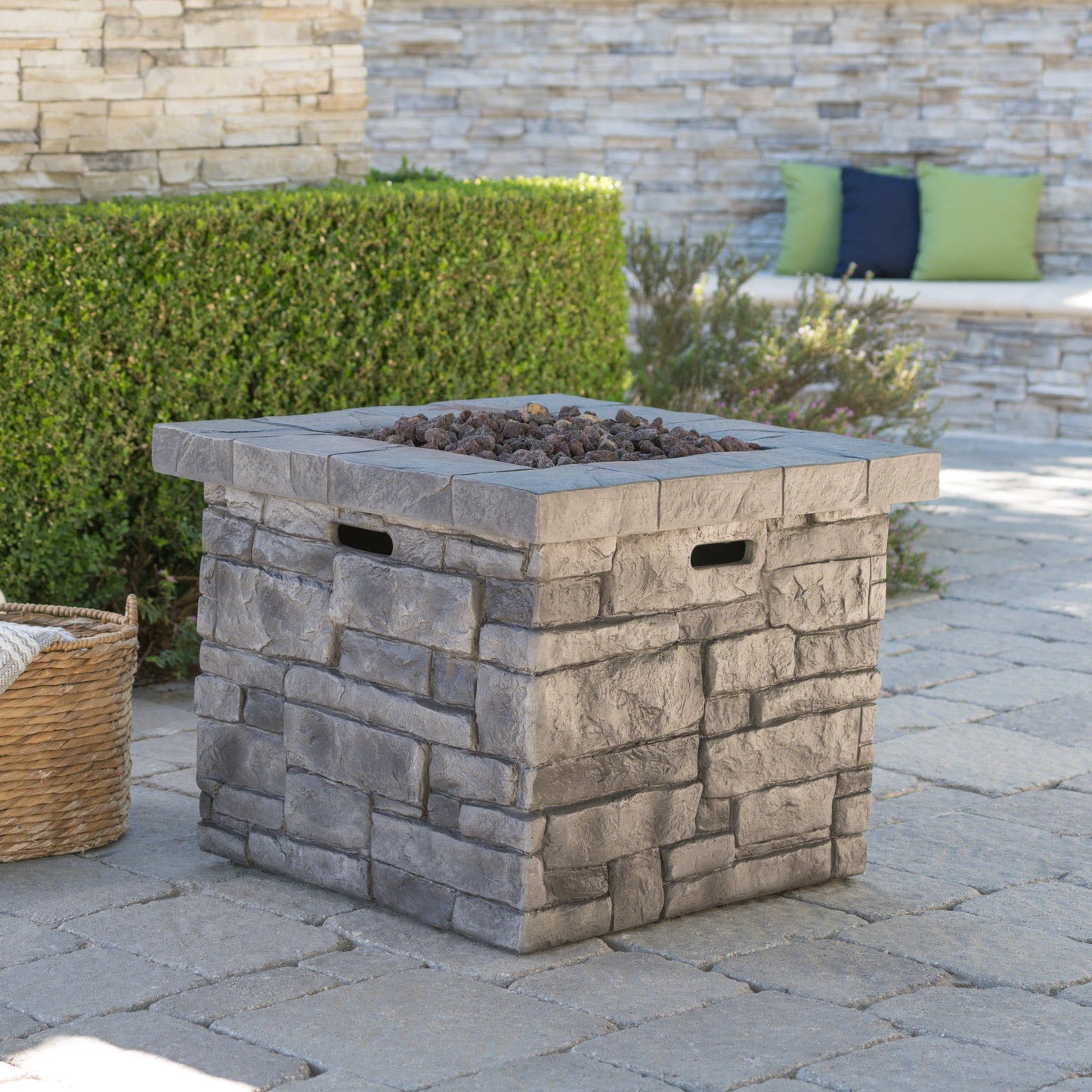 30" Outdoor Square MgO Propane Fire Pit - 40,000 BTU, Grey - SolidRoot Buy Furniture USA