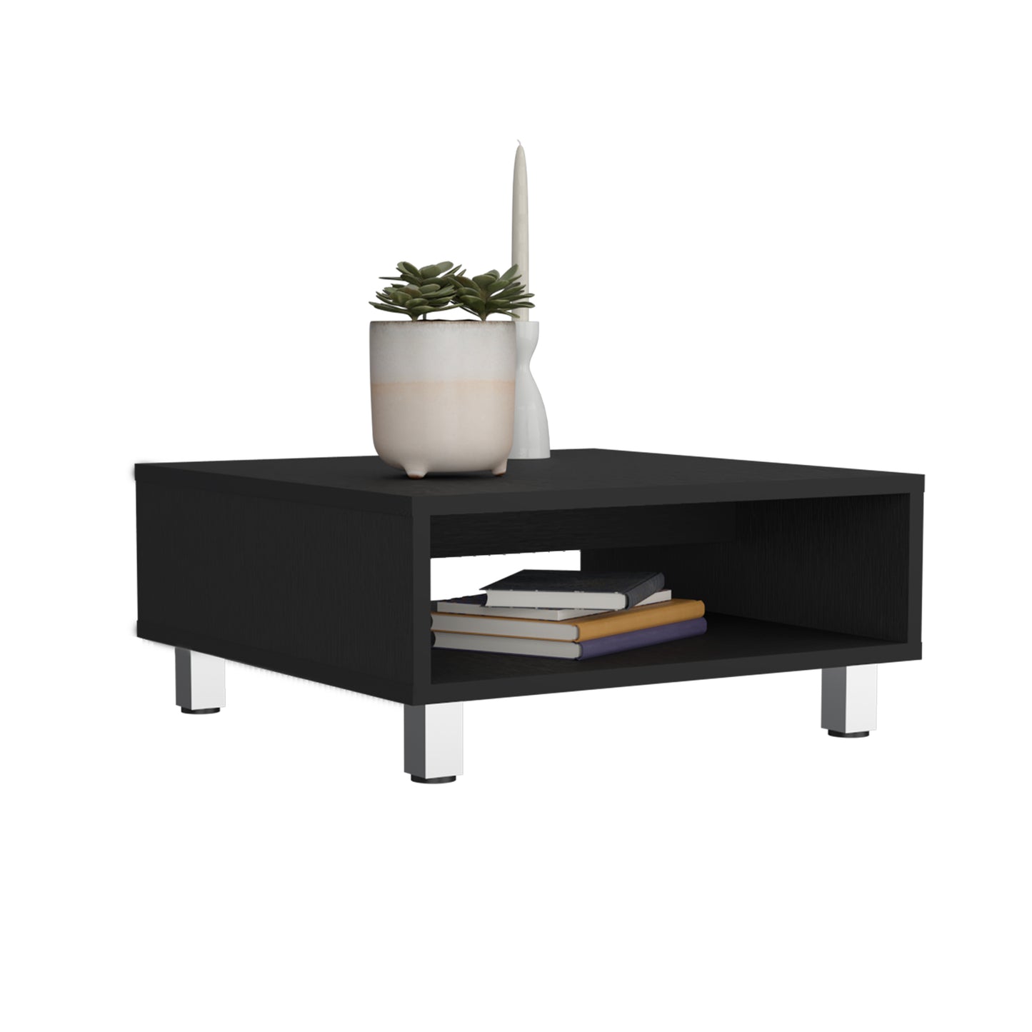 Coffee Table 10.6' H, 1 shelf, 4 legs, Black SolidRoot Buy Furniture USA