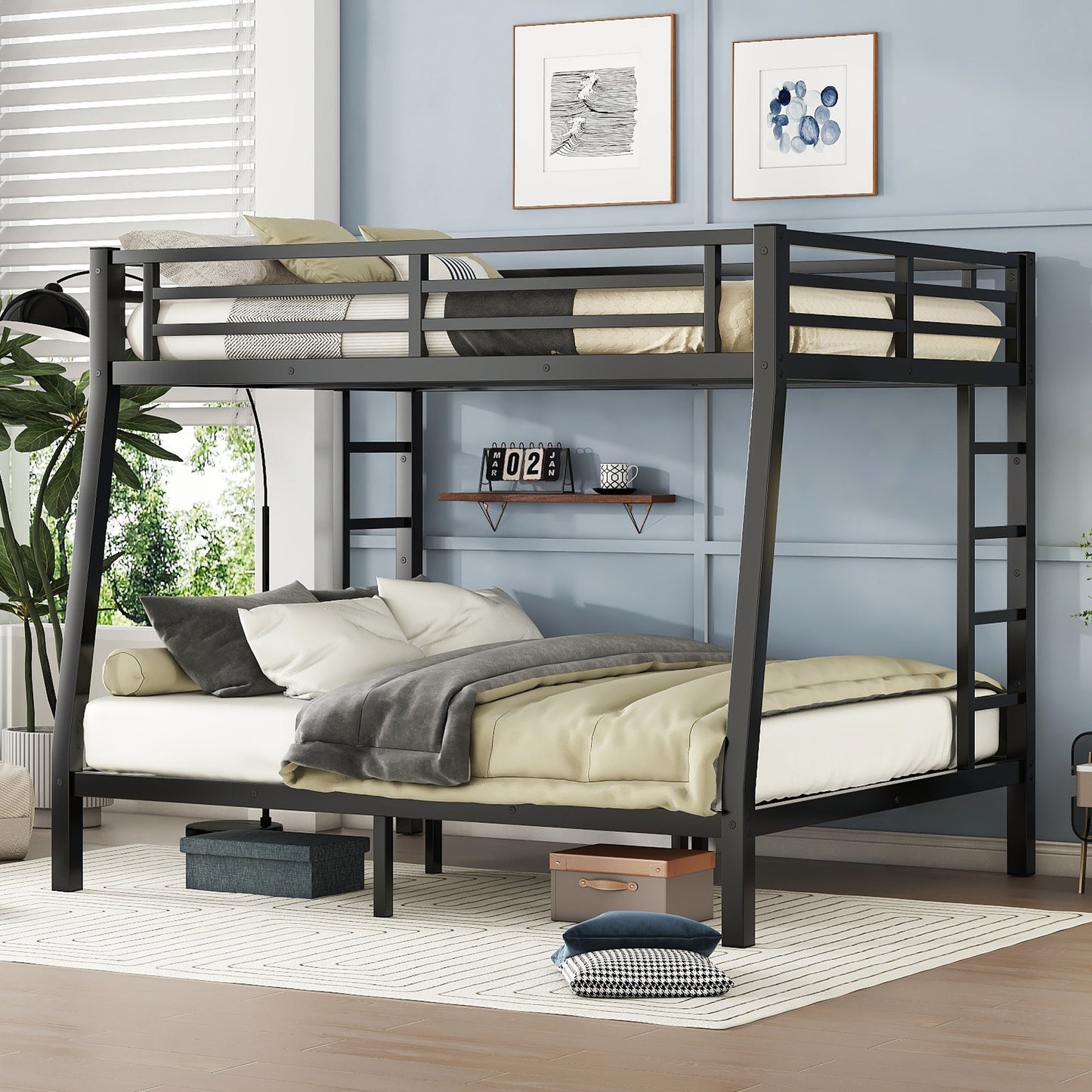 Metal Full XL over Queen Bunk Bed for Teens and Adults,Space-Saving/Noise Reduced/No Box Spring Needed, Old SKU W1307S00020 SolidRoot Buy Furniture USA