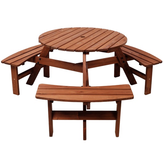 6-Seater Wooden Kids Picnic Table with 3 Built-In Benches - Round Outdoor Garden Activity Table with Umbrella Hole for Backyard, Patio & Playdates SolidRoot Buy Furniture USA