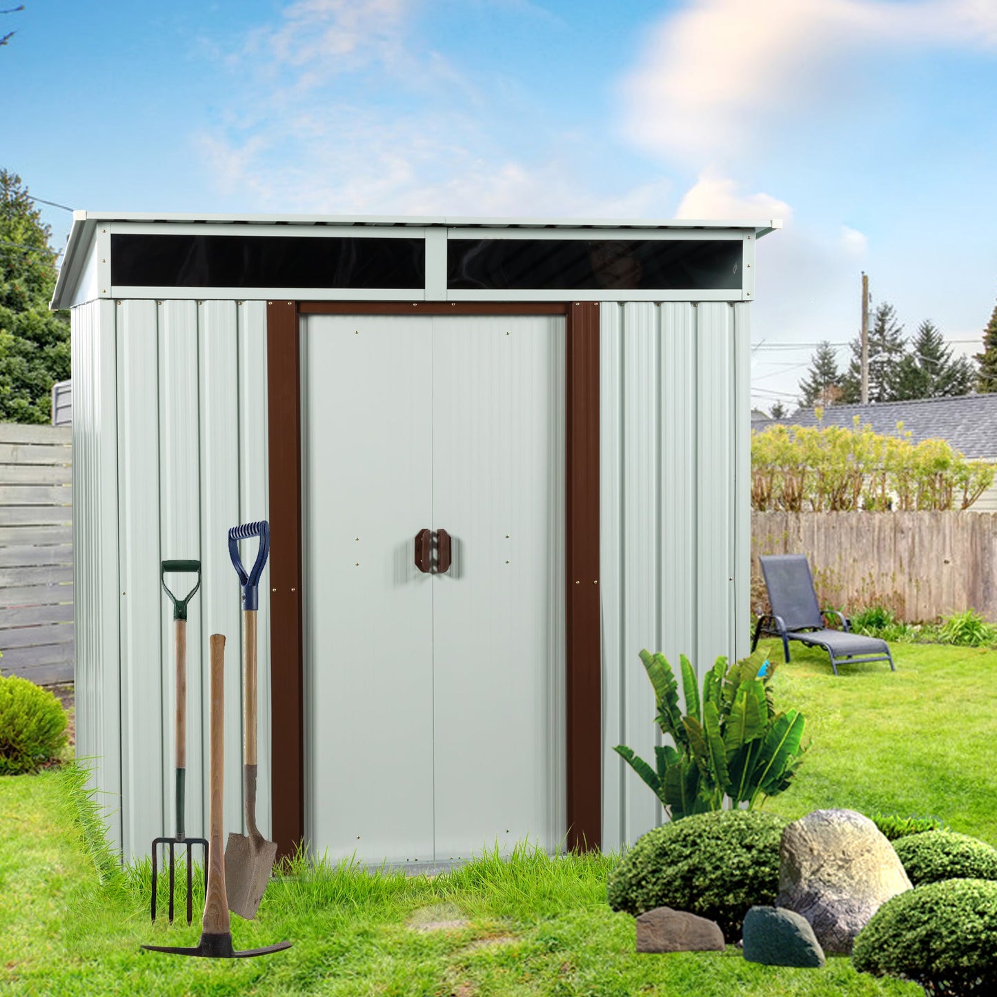6ft x 5ft Outdoor Metal Storage Shed White SolidRoot Buy Furniture USA