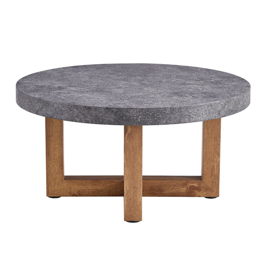 Modern Retro Gray Texture MDF Round Coffee Table with Crossed Legs, 31.4' Diameter SolidRoot Buy Furniture USA