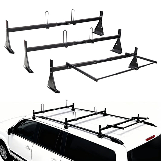 Ladder Roof Racks with Rear Roller, 3 Bars,800 lbs Capacity Heavy-Duty Steel Roof Racks for Van,for Vans with Rain Gutter Only SolidRoot Buy Furniture USA