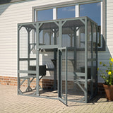 Outdoor Cat House Wooden Catio Enclosure w/Cover- Large Cat Cage with Jump Platforms and Condos, Weatherproof, Grey, 71(L)*37(W)*71(H) SolidRoot Buy Furniture USA