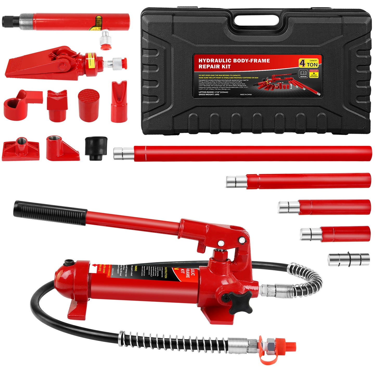 4 Ton Porta Power Kit, Portable Hydraulic Jack with Oil Hose, Auto Body Frame Repair Kit with Storage Case for Car Repair, Truck, Farm SolidRoot Buy Furniture USA
