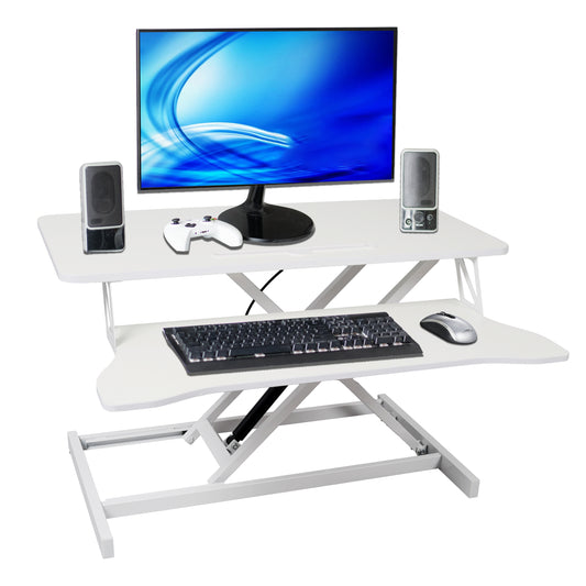 White Adjustable Sit-to-Stand Desk Riser with Keyboard Tray - Modern Height Adjustable Laptop Workstation SolidRoot Buy Furniture USA