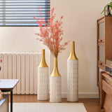 Floor Metal Vases Decorated White Metal vases Set of 3 gorgeous home decoration large glazed metal vases 24in/28.7in/33.5in height Livingsource