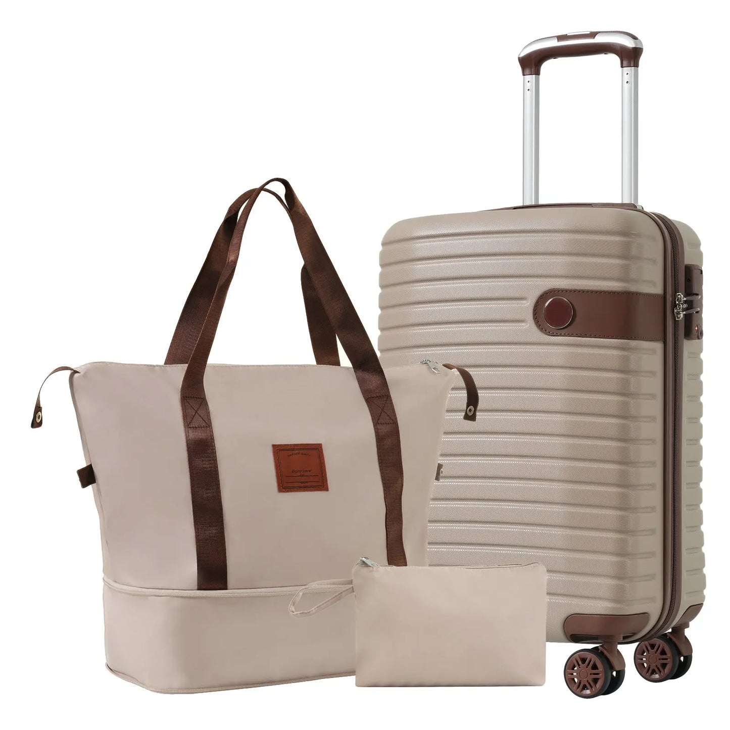 Luggage Sets 3 Piece Carry on Luggage 22x14x9 Airline Approved, Lightweight Hardshell ABS Suitcases with Wheels, 20 inch, Khaki - SolidRoot Buy Furniture USA