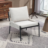 Modern Accent Lounge Chair with Braided Upholstery and Metal Frame, Comfortable Armchair for Living Room or Bedroom, Soft Cushioned Seat and Backrest, Set of 1 (BEIGE) Livingsource