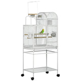 PawHut 55' Large Parrot Cage with Toy Hooks Above Top Bird Perch, Tray, Food Cups, Rolling Stand, Bird Cage for Cockatiels, Parakeets, Lovebirds SolidRoot Buy Furniture USA