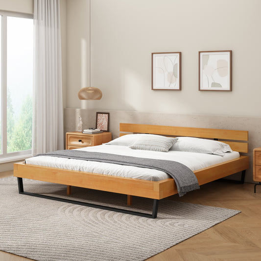 PINE WOOD BED FRAME KING SIZE,NATURAL & BLACK COLOR SolidRoot Buy Furniture USA