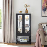 Curio Cabinet Lighted Curio Display Cabinet with Open Storage Space,Solid Wood Legs and adjustable Shelves, Acrylic Mirrored Back Panel, Tempered Glass Doors,3 Tier and one open space(E26 light bulb n Livingsource