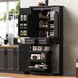 K&K 71' Tall Kitchen Pantry Cabinet with 3 Pull Out Cabinet Organizers, Farmhouse Embossed Texture Storage Cabinet with 6 Door Shelves, 2 Drawers, Freestanding Cupboard for Kitchen, Dining Room Black SolidRoot Buy Furniture USA
