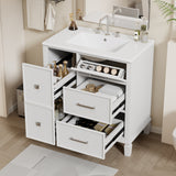 30 Inch Bathroom Vanity with Ceramic Sink, Flip-Out Drawer Design for Plumbing, Soft Close Drawers, White Painted MDF Cabinet with Solid Wood Legs SolidRoot Buy Furniture USA