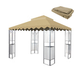 10x10 Ft Outdoor Patio Gazebo Replacement Canopy,Double Tiered Gazebo Tent Roof Top Cover Only wavy border(Frame Not Include)-Tan SolidRoot Buy Furniture USA