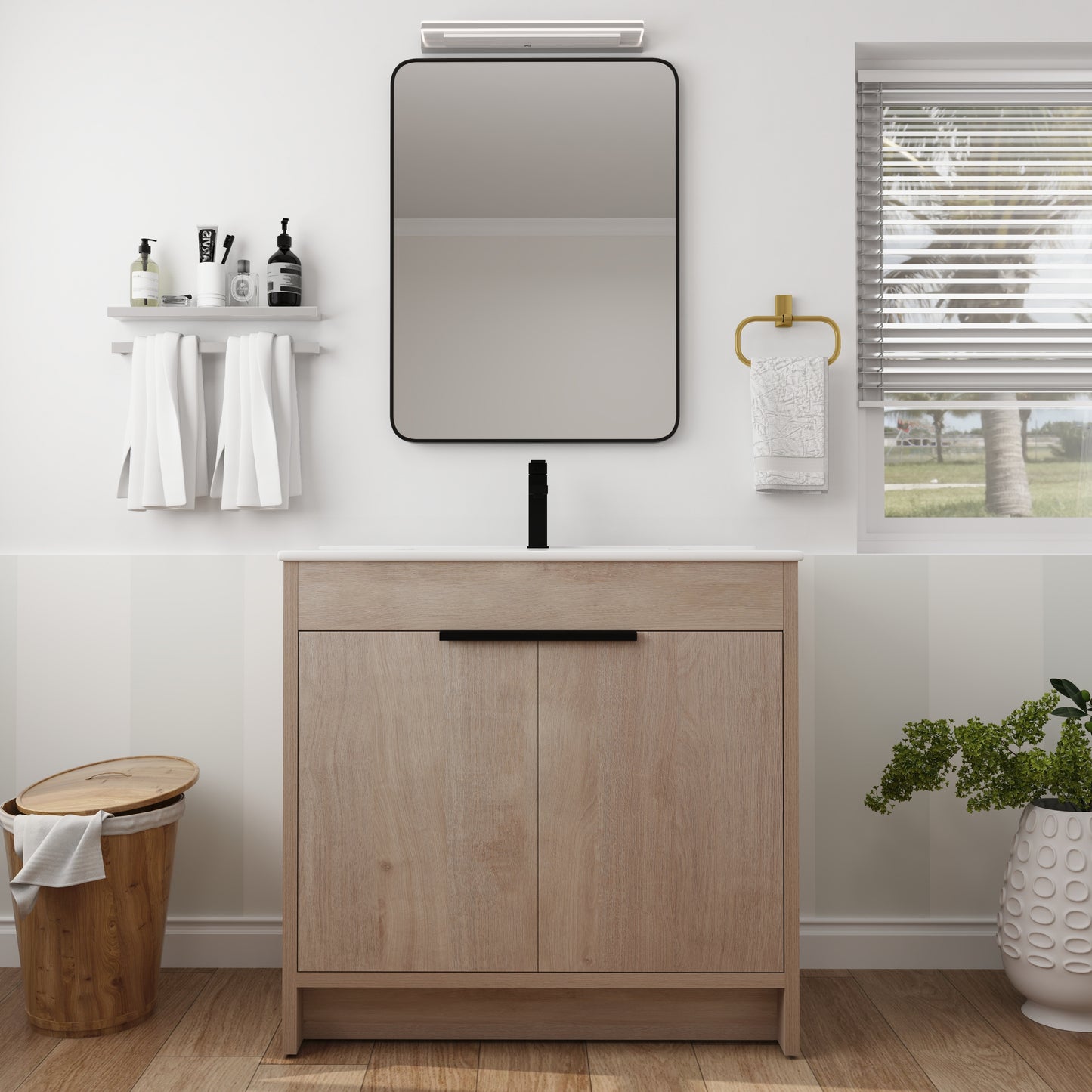 36 Inch Freestanding Bathroom Vanity with White Ceramic Sink & 2 Soft-Close Cabinet Doors (BVB02436PLO-F-BL9090B),W1286S00063 - SolidRoot Buy Furniture USA