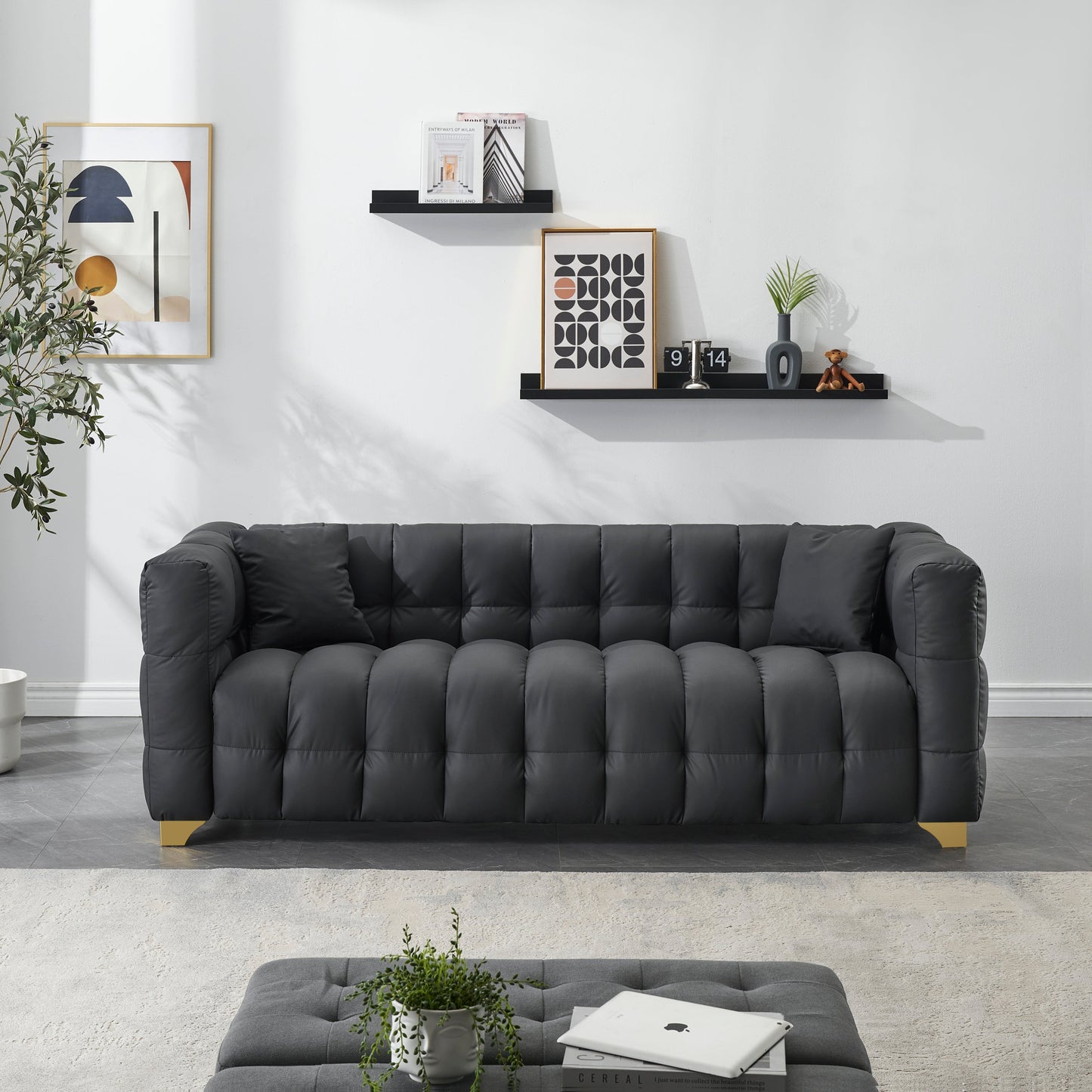 80 inches long, 21.7 inches deep, American body structure, technology fabric sofa, 3 seats waterproof and stain-proof, Black anti-cat paw sofa SolidRoot Buy Furniture USA