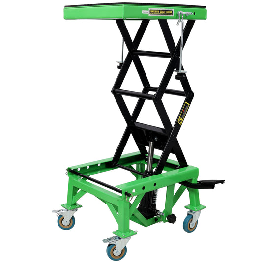 Hydraulic Motorcycle Scissor Jack Lift with Foot Step and Wheels for Dirt Bikes, Green Steel, 350 lbs Capacity SolidRoot Buy Furniture USA