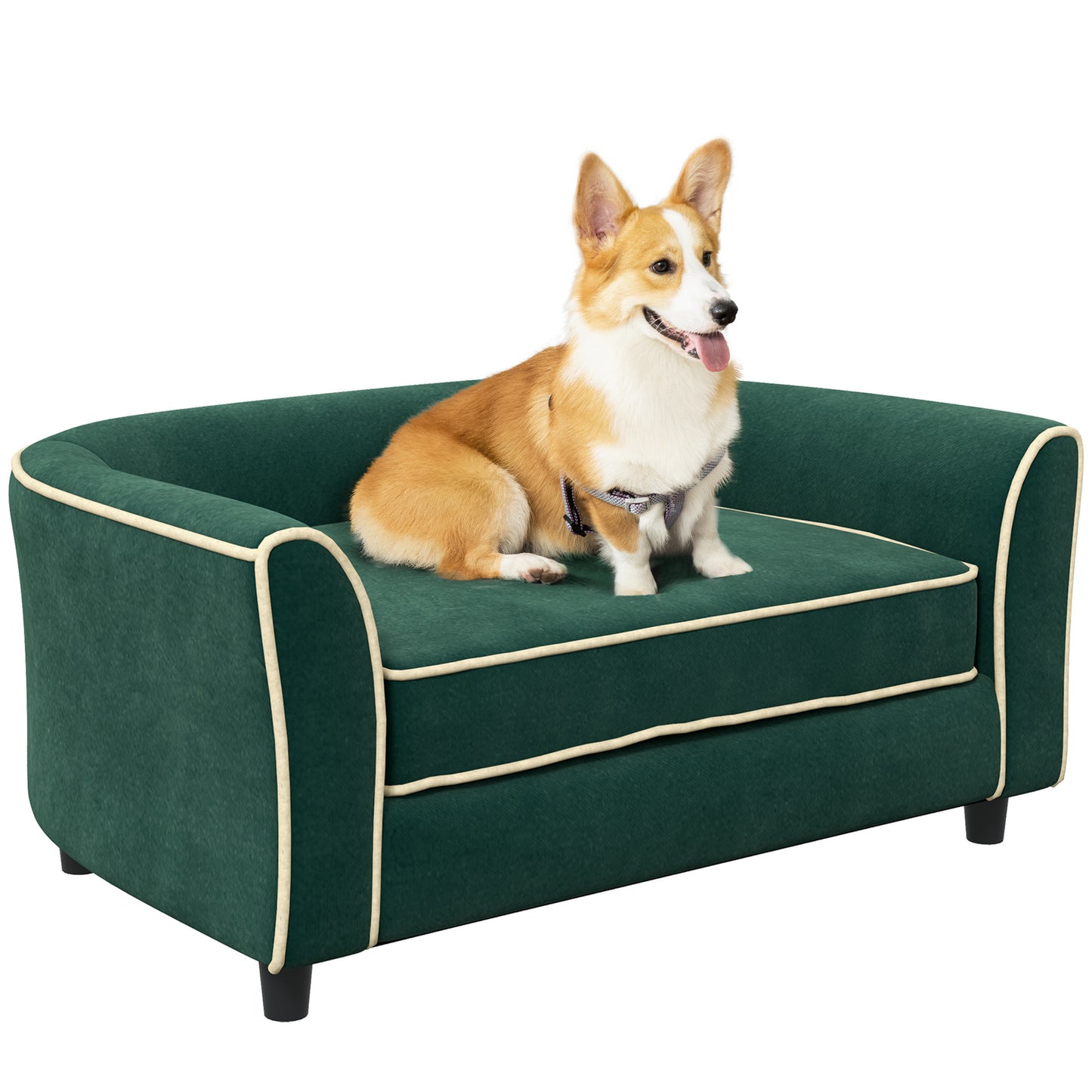PawHut Dog Couch Fancy Pet Bed Modern Dog Sofa for Small and Medium Dogs Cats, with Soft Cushion, Washable and Removable Cover, Dark Green