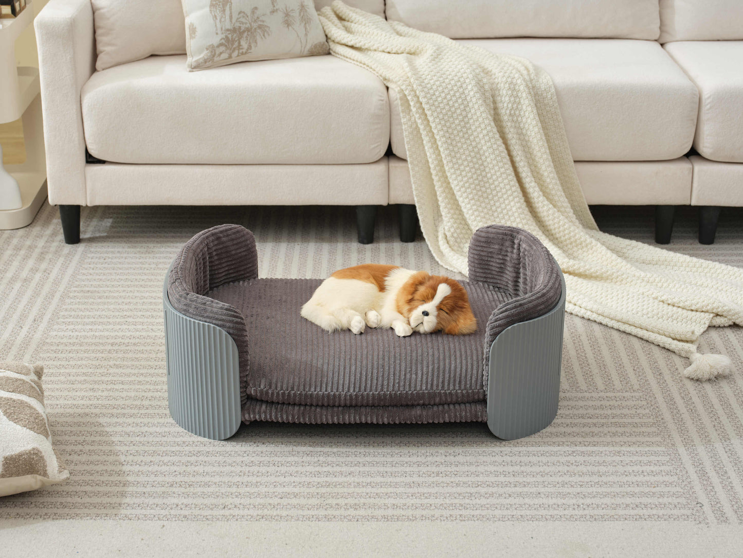 Scandinavian style Cat Couch Bed, Pet Sofa for Indoor Cats PP Indoor Pet Furniture Elevated Cat Beds with Removable Mattress Cover Suitable for Kitty, Puppy or Small Animal Brand Design Grey+Grey SolidRoot Buy Furniture USA