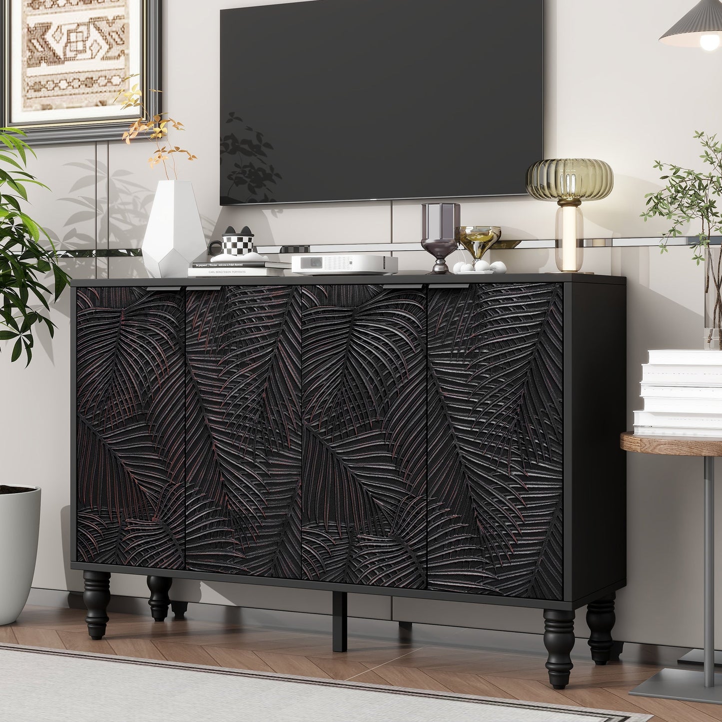 U-Can 47.2'' Modern TV Stand, Entertainment Center Media Console with 2 Spacious Storage Space, Solid Wood Legs and Anti-tip Device For Living room, Up to 43'' SolidRoot Buy Furniture USA