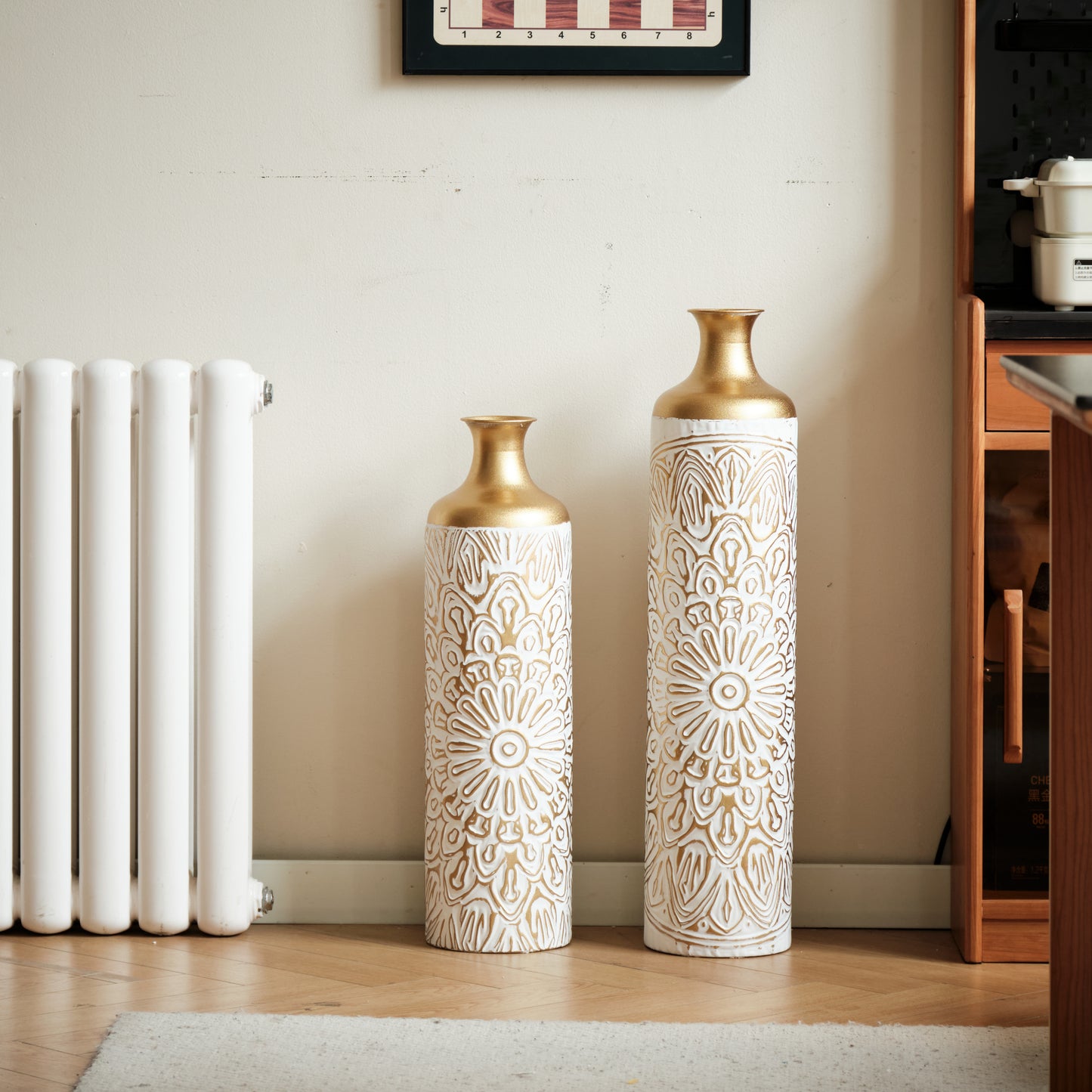 Floor Metal Vases Decorated White Metal vases Set of 2 gorgeous home decoration large glazed metal vases 24in/29.53in.height