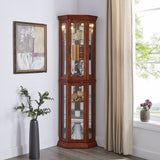 Corner Curio Cabinet with Lights, Adjustable Tempered Glass Shelves, Mirrored Back, Display Cabinet,Light Walnut (E26 light bulb not included) SolidRoot Buy Furniture USA
