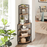 6-Tier Corner Open Shelf Modern Bookcase Wood Rack Freestanding Shelving Unit,Plant Album Trinket Sturdy Stand Small Bookshelf Space-Saving for Living Room Home Office Kitchen Small Space Rustic Brown SolidRoot Buy Furniture USA