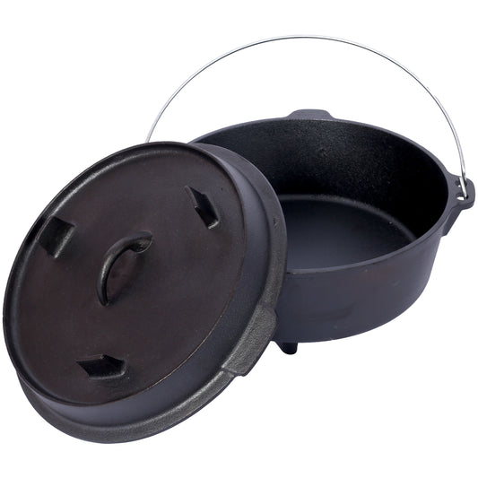 pre-Seasoned Cast Iron Dutch Oven With Skillet Lid, Outdoor Camping Deep Pot for Camping Fireplace Cooking BBQ Baking Campfire, Leg Base, 12 Quart SolidRoot Buy Furniture USA