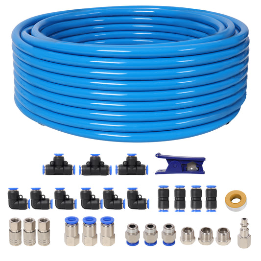1/2 Inch OD×60 Feet PU Air Tube Kit,Garage Air Compressor Accessories Kit,Industrial Type Quick Connect Coupler and Plug,Blue Tubing SolidRoot Buy Furniture USA