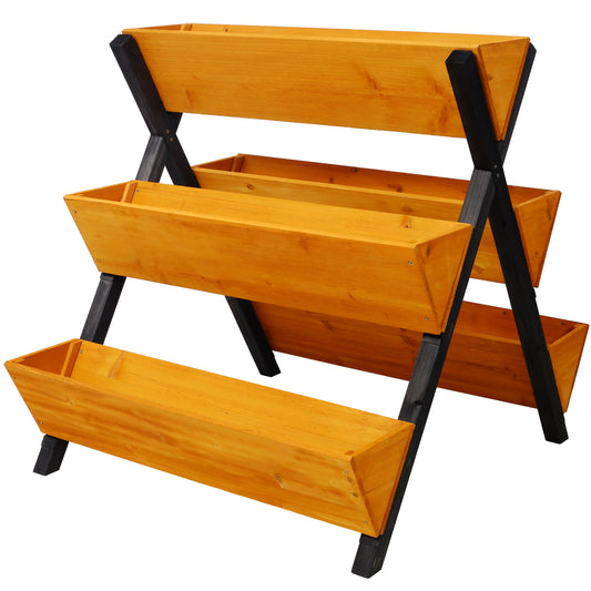 3 Tiers Wooden Vertical Raised Garden Bed with Legs,Brown Planter Raised Beds Kit for Flowers Herbs Vegetables SolidRoot Buy Furniture USA