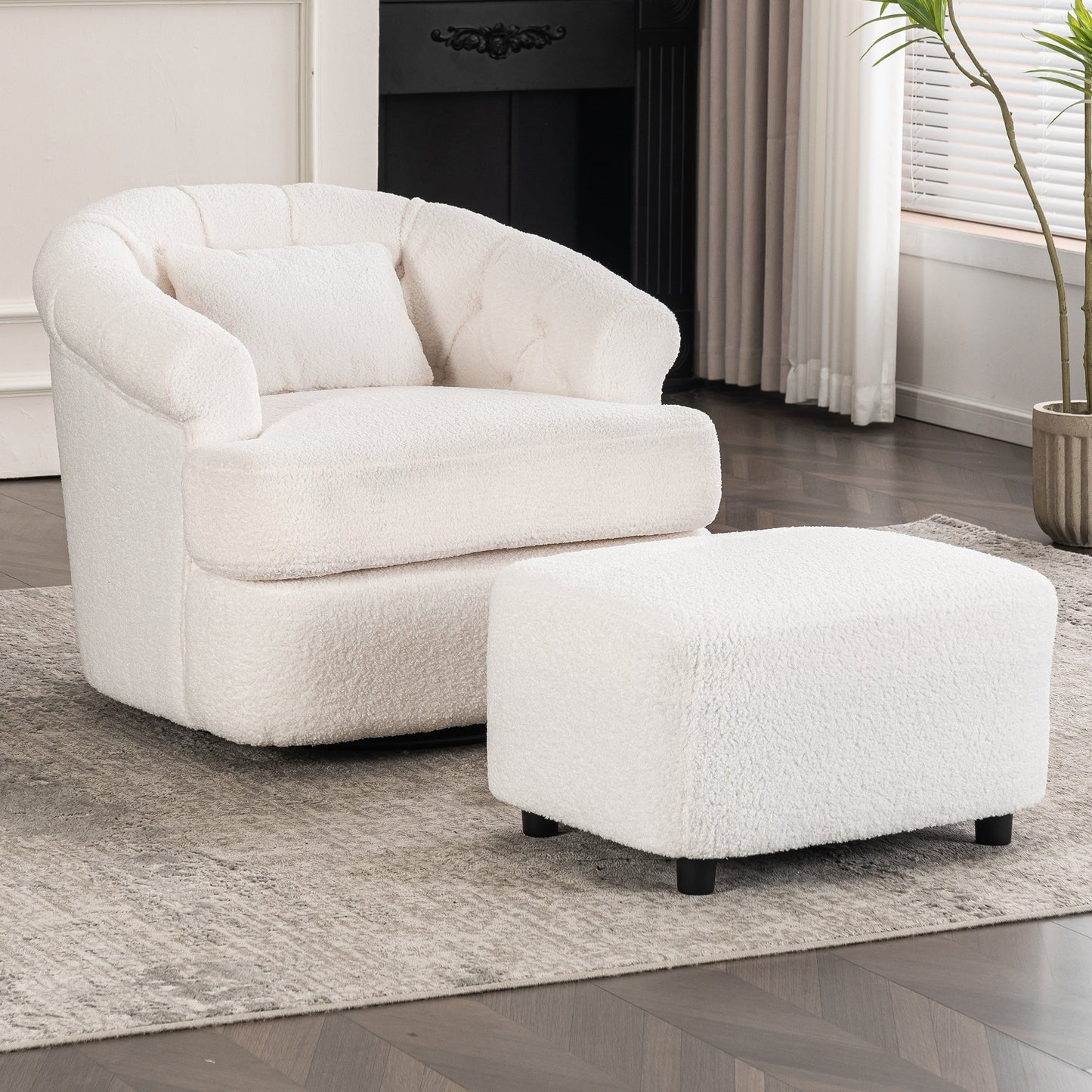 Swivel Chair with Ottoman, Modern Luxury Velvet Swivel Accent Chair, Comfy Round Armchair, Single Sofa Armchair with Lounge Seat for Bedroom/Office/Reading Spaces,Set of 1,Off-white SolidRoot Buy Furniture USA
