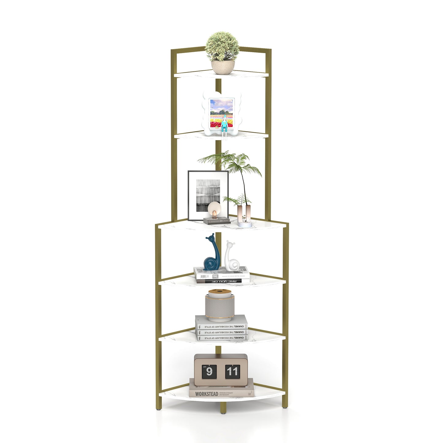 6-Tier Corner Open Shelf Modern Bookcase Wood Rack Freestanding Shelving Unit,Plant Album Trinket Sturdy Stand Small Bookshelf Space-Saving for Living Room Home Office Kitchen Small Space - SolidRoot Buy Furniture USA