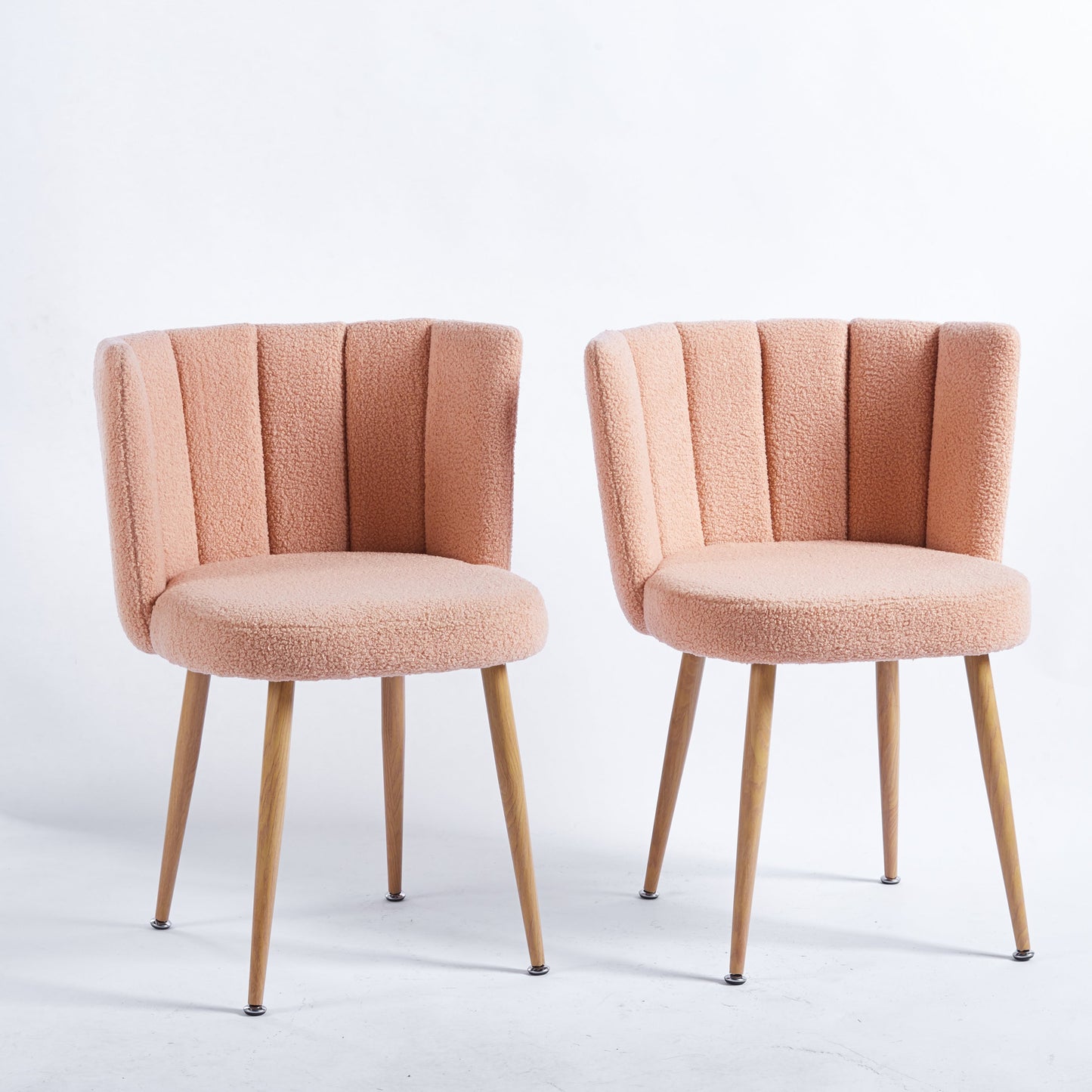 Modern beige dining chair(set of 2 ) with iron tube wood color legs, shorthair cushions and comfortable backrest, suitable for dining room, living room, cafe, simple structure. SolidRoot Buy Furniture USA