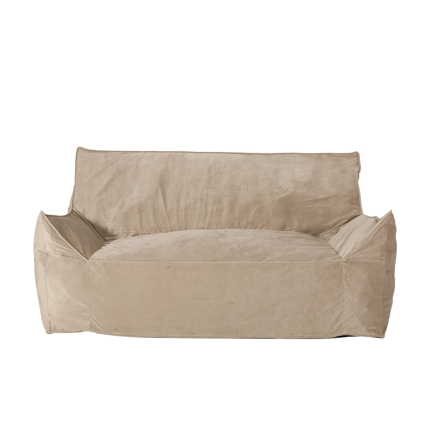 Fila Velveteen 2 Seater Oversized Bean Bag Chair with Armrests, Taupe Velvet, 60' Length SolidRoot Buy Furniture USA