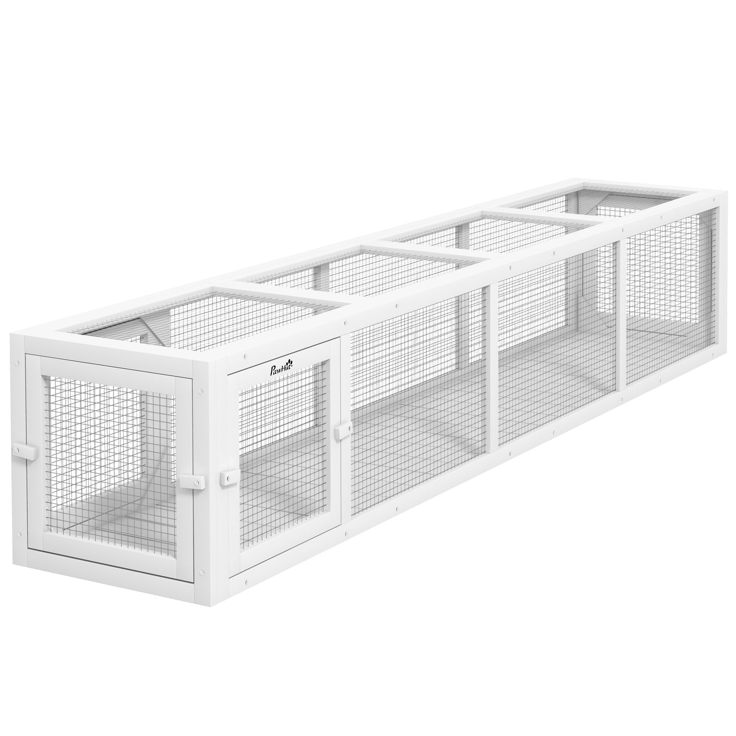 PawHut Outdoor Cat Tunnel with Extendable Design, 79' L Wooden Cat Run with Weather Protection, Connecting Inside and Outside, for Deck Patios, Balconies, White