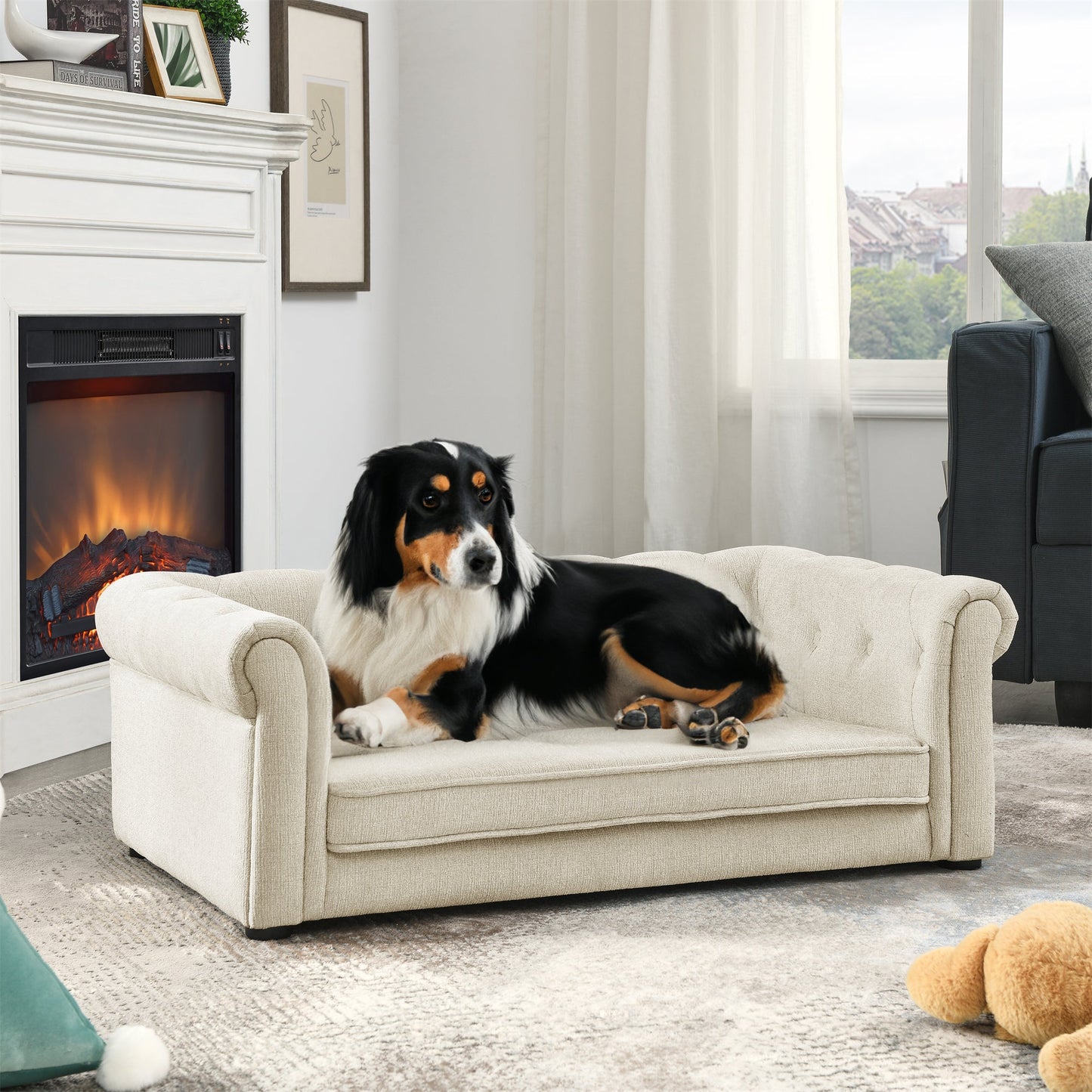Elegant Rectangle Pet Bed for Medium and Large Dogs, Durable Elevated Dog Sofa Bed, Comfortable Dog Couch, Modern and Stylish Dog Sofa for Large Dogs,Beige SolidRoot Buy Furniture USA