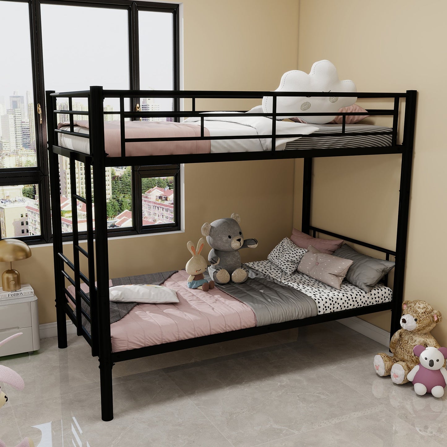 Twin Over Twin Metal Bunk Bed for Kids Boys Girls,Metal Structure Bedframe with Ladders & Guardrail,Convertible 2 Beds,No Spring Box Required SolidRoot Buy Furniture USA