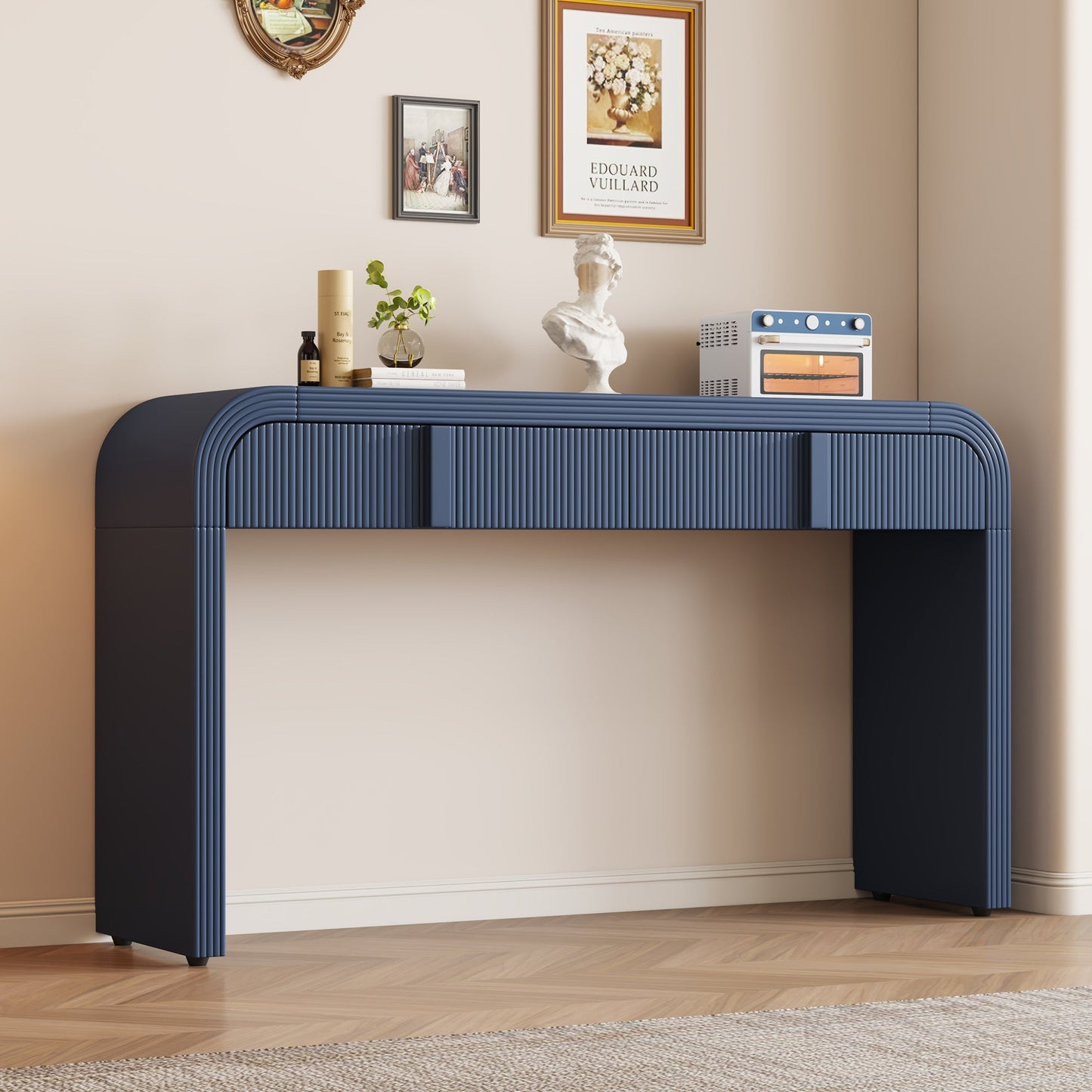 TREXM Modern Console Table with 2 Storage Drawers, Fluted Entryway Table with Rounded Silhouette for Hallway Living Room and Entryway (Navy Blue) SolidRoot Buy Furniture USA