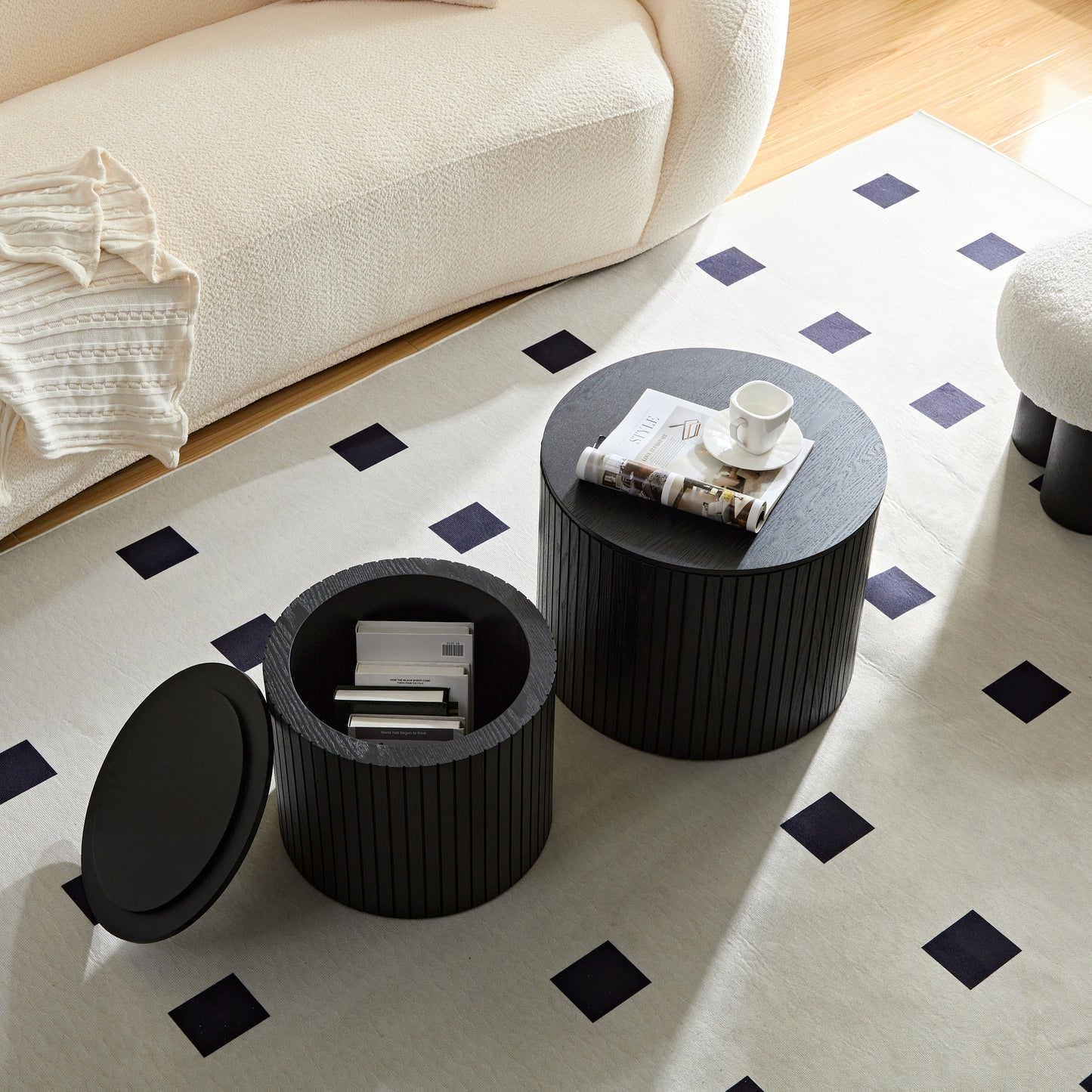 Nested table set 2 pieces, MDF coffee table set Living room/lounge area, black Livingsource