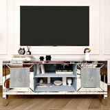 60' Mirrored TV Stand with Crushed Diamond Glass Doors - Modern Media Entertainment Center for Living Room, Adjustable Storage TV Console Table for 65-Inch TV SolidRoot Buy Furniture USA