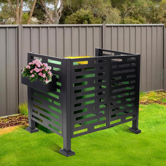4*2FT Air Conditioner Fence for Outdoor Units Metal Privacy Fence,Metal Privacy Screen with Planter Boxes,Outdoor Freestanding Trash Can Fence SolidRoot Buy Furniture USA