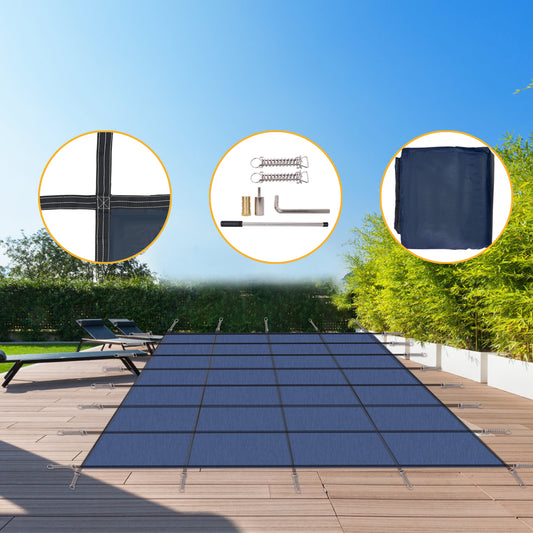 Inground Pool Safety Cover, 18x36ft Rectangle Winter Safety Pool Cover, Solid Safety, Blue Mesh, Polypropylene SolidRoot Buy Furniture USA