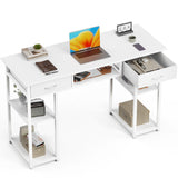 Computer Desk 48 Inch Home Office Bedroom Writing Study PC Table with Fabric Drawers Storage Shelves Space Headphone Hook Metal Frame Adjustable Feet Modern Simple Style Livingsource